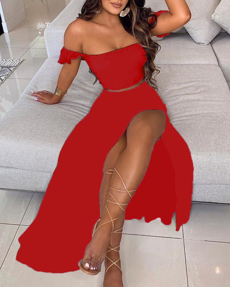 Women's Slim Fit French Bohemian Print Midi Strapless Two-Piece Dress Set