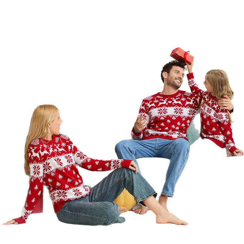 Christmas Reindeer Jacquard Knit Sweater Family Matching Pullover