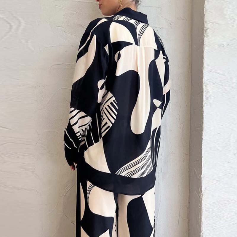 Women's Printed Colorblock Wide-Leg Pants Set Casual Two-Piece