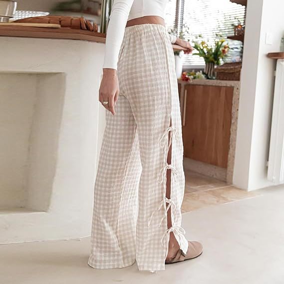 Plaid Pajama Pants Women's Loose Drawstring Casual Lounge Bottoms