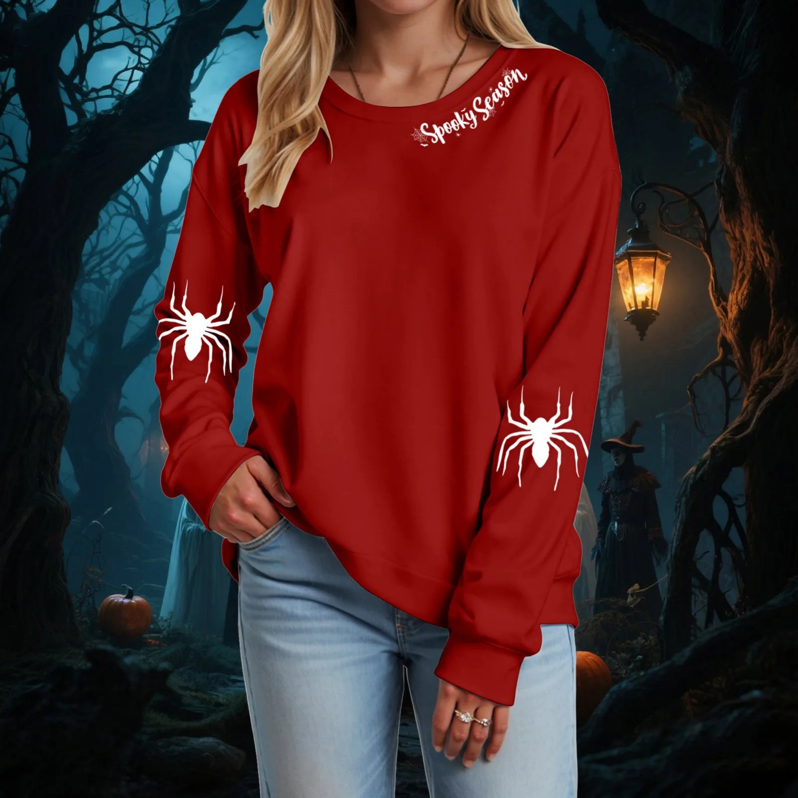 Women's Spider Letter Print Crewneck Sweatshirt