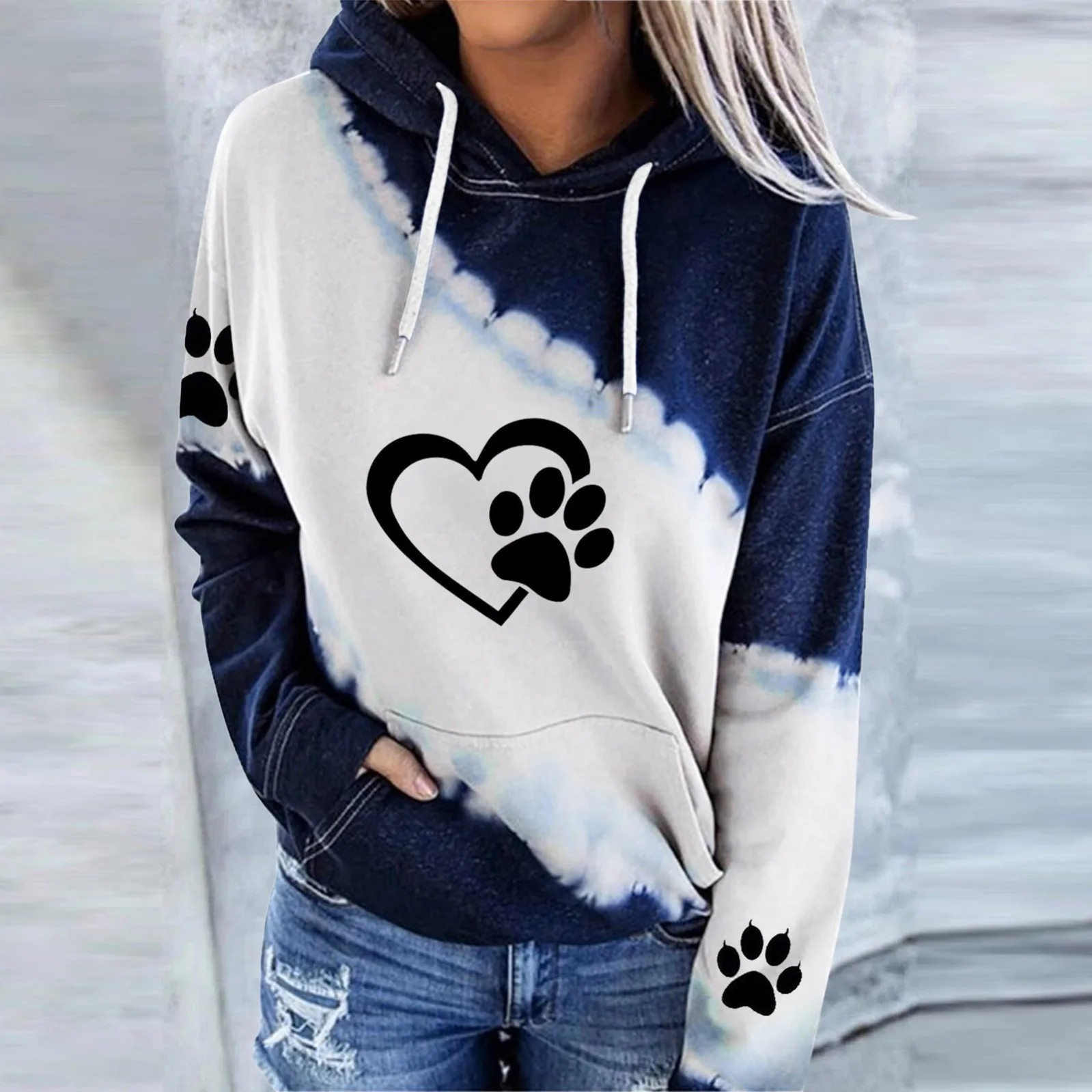 Women's Heart & Animal Paw Print Hooded Sweatshirt