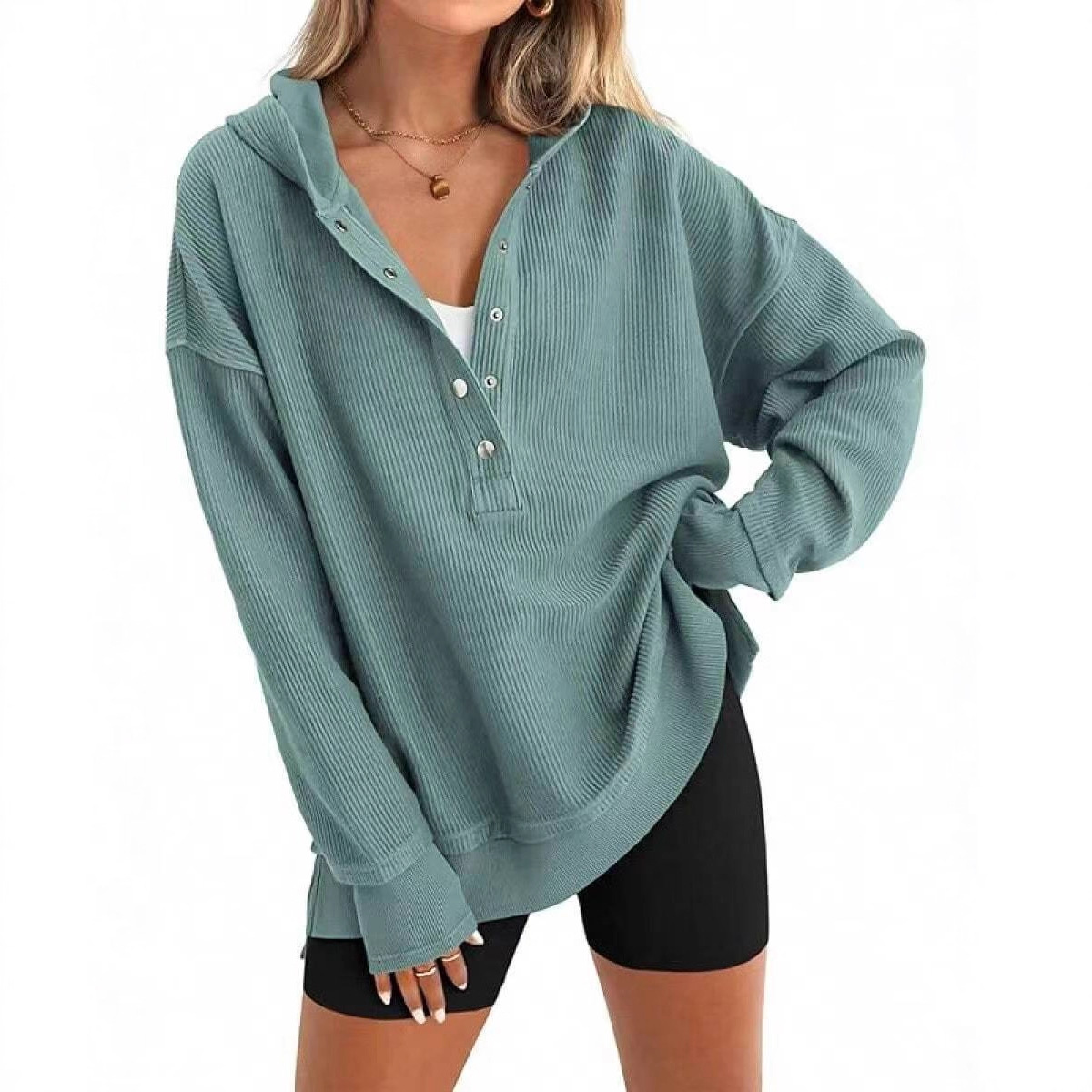 Women's Solid Color Loose Raglan Sleeve Hoodie