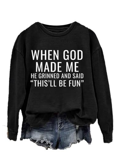 Women's 'When God' Letter Print Crewneck Sweatshirt