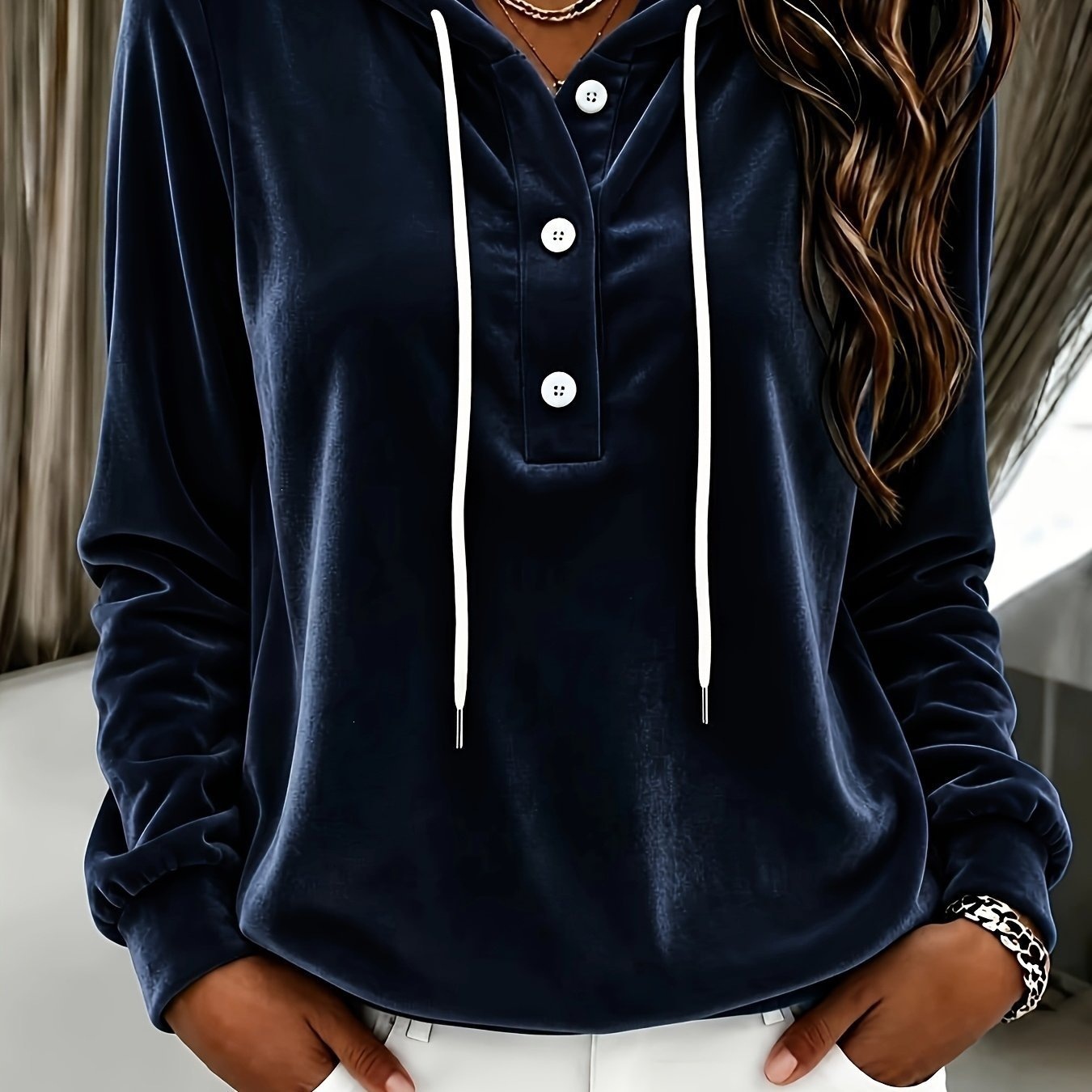 Women's Velvet Hooded Sweatshirt Thick Solid Color Long Sleeve