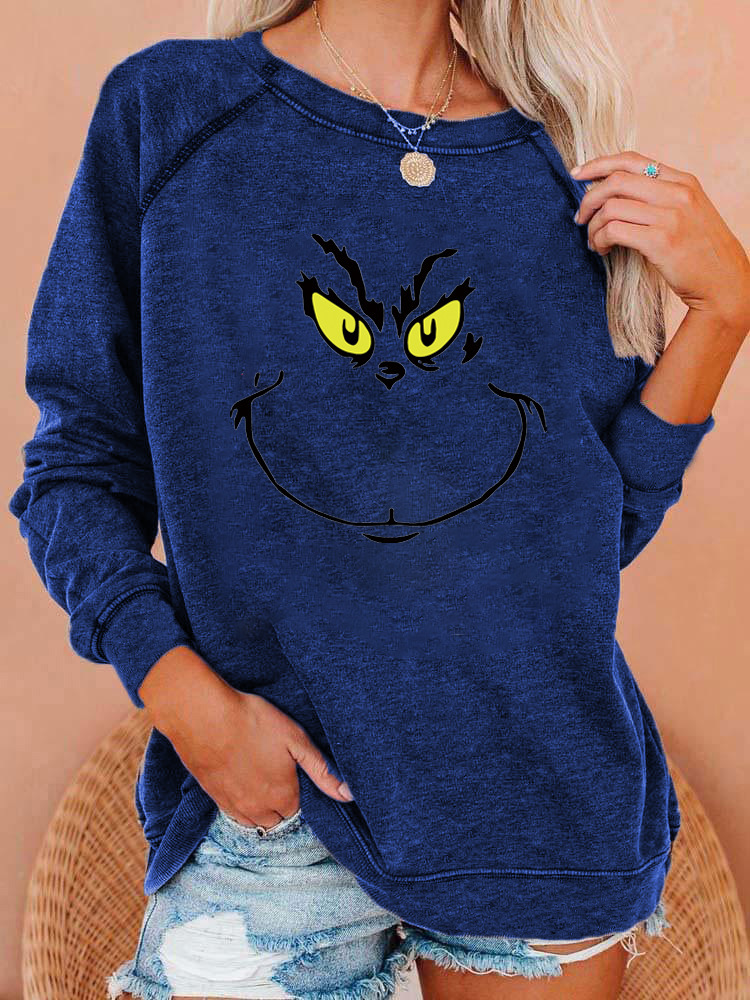 Women's Christmas Grinch Smiley Face Crewneck Sweatshirt