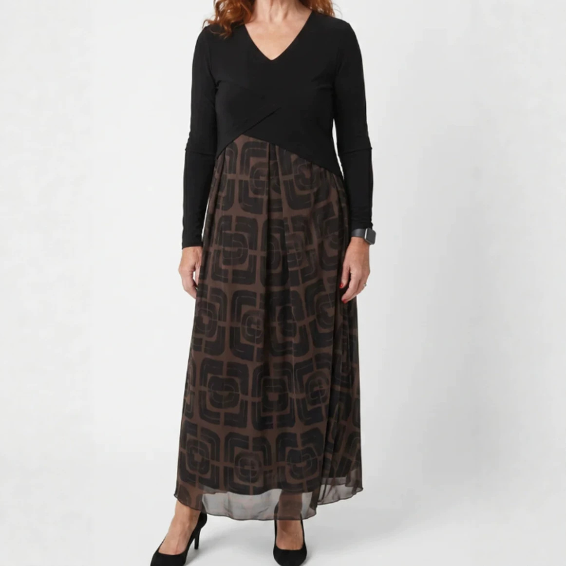 3D Print V-Neck Long Sleeve Loose Casual Dress