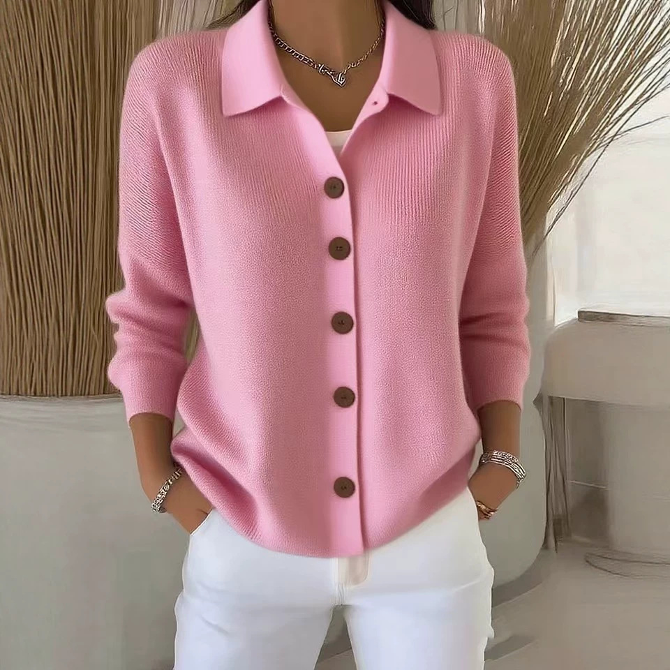 Polo Collar Button-Front Knit Cardigan Sweater