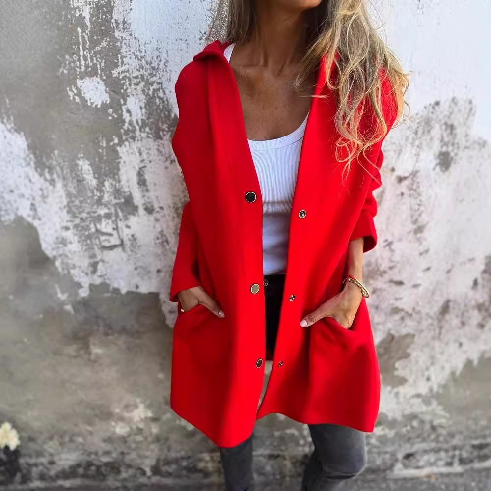Solid Color Hooded Single-Breasted Casual Jacket