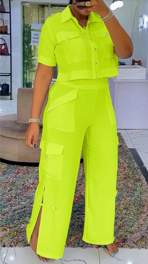 Women's High Neck Top and Multi-Pocket Patchwork Pants Casual Set
