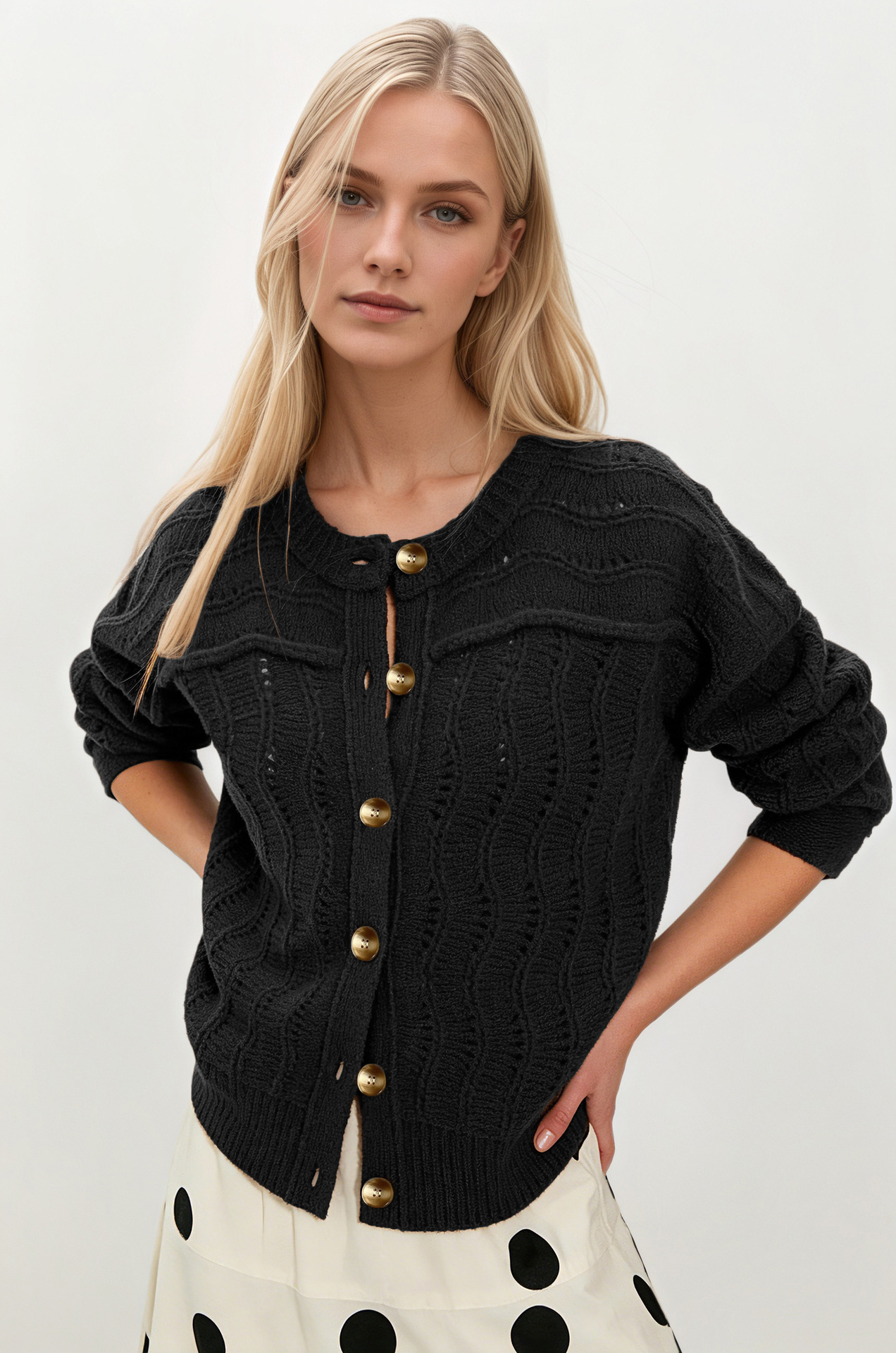 Button-Front Knit Cardigan Sweater for Women