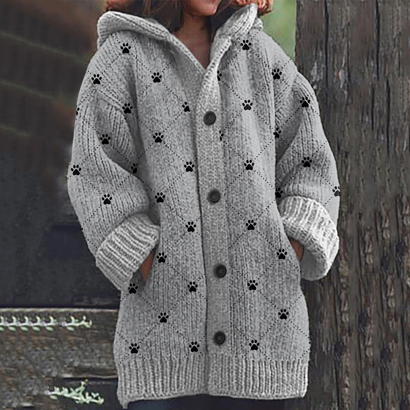 Women's Colorful Animal Print Hooded Button Cardigan Sweater