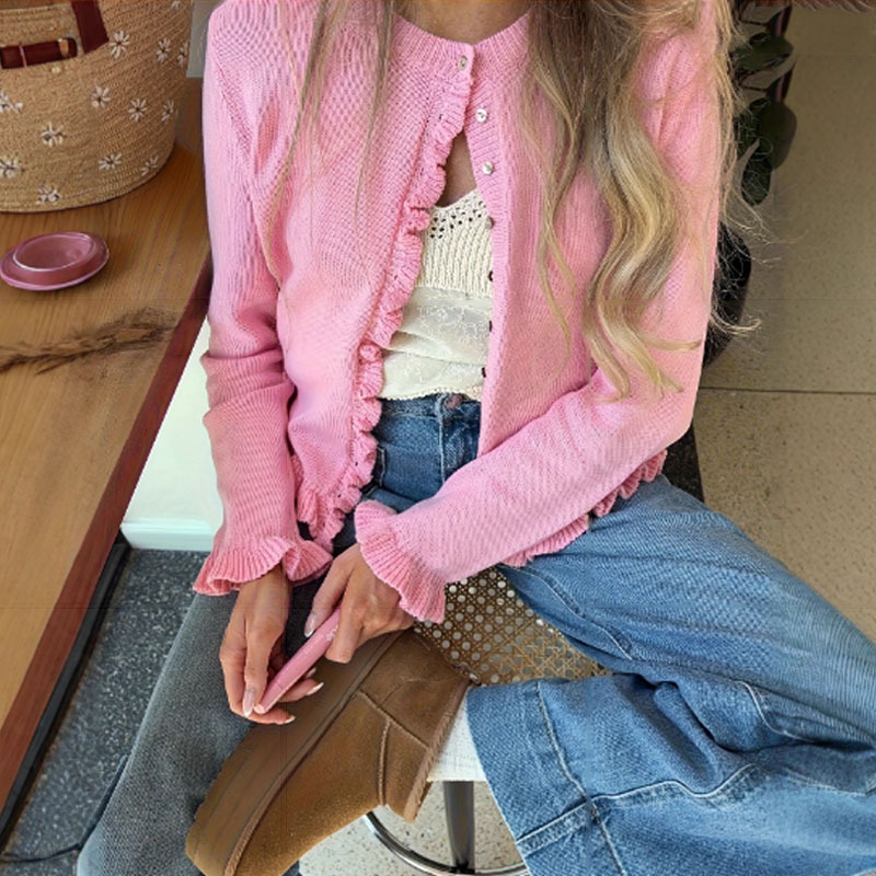 Women's Solid Color Knit Cardigan Long Sleeve Loose French Style Sweater Coat