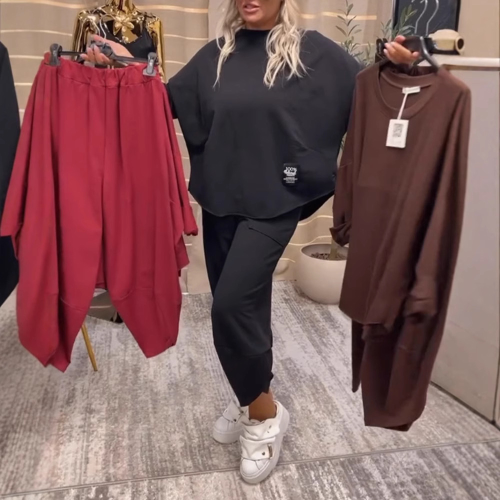 Women's Solid Color Embroidered Pullover Sweatshirt Set Casual Long Sleeve