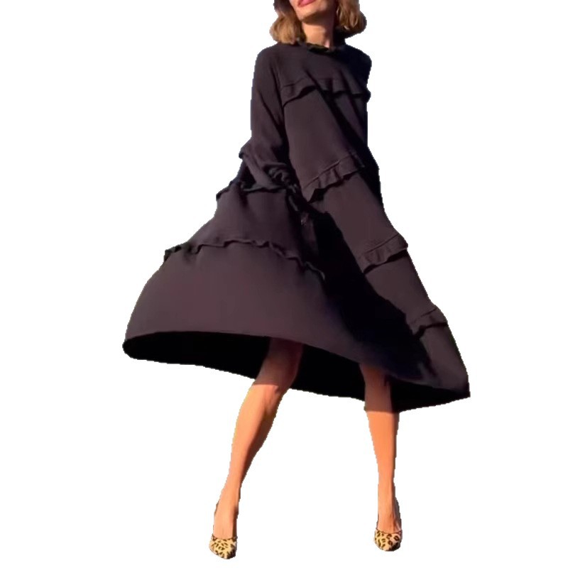 Women's Long Sleeve Ruffle Round Neck Dress