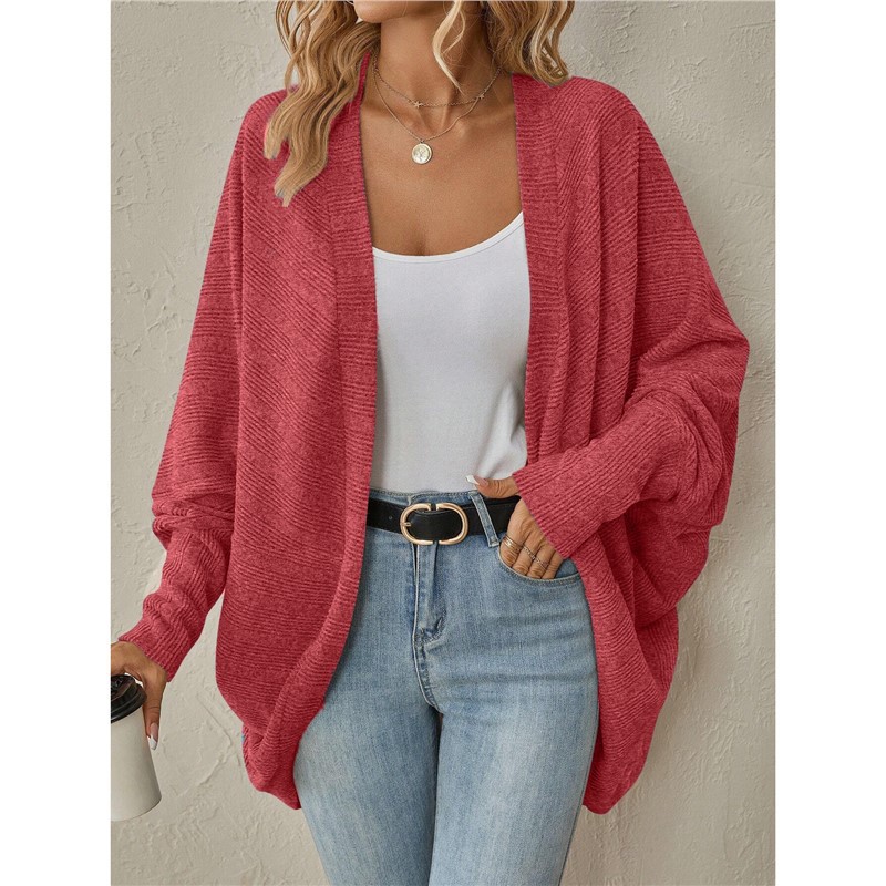 Women's Solid Color Midi Knit Cardigan V-Neck Long Sleeve