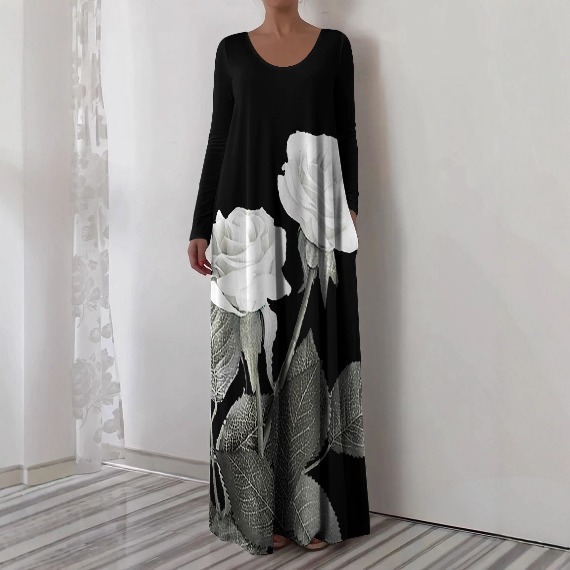 Floral Print Long Sleeve Maxi Dress