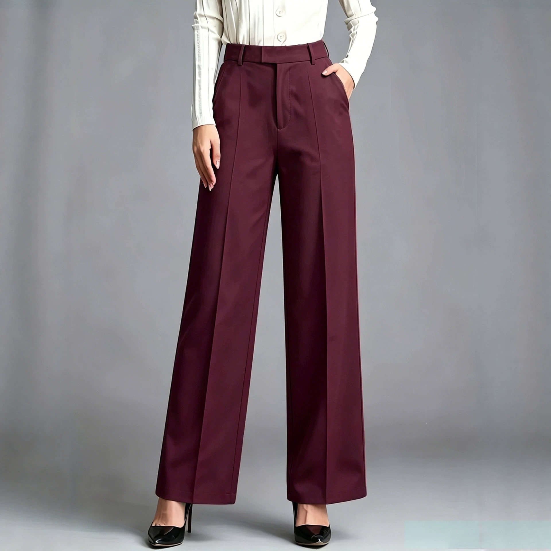 High-Waist Straight-Leg Drapey Dress Pants for Work