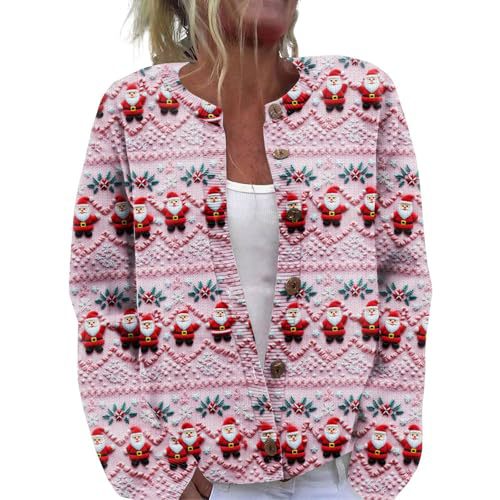 Women's Christmas Santa Print Cardigan Sweater