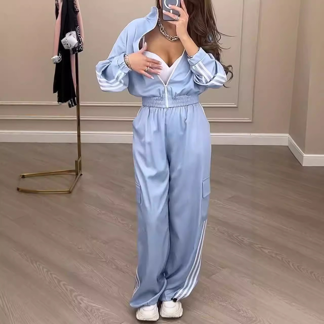 Urban Style Women's Polyester Long-Sleeve Casual Pant Set