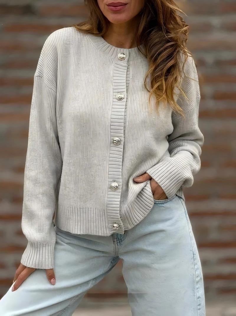 Women's Solid Button-Front Long-Sleeve Cardigan Sweater