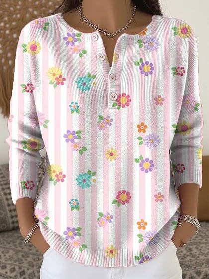 Women's Floral Print Button-Up Sweatshirt