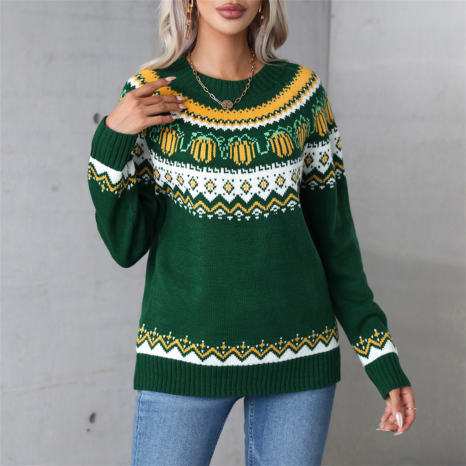 Halloween Color-Block Crewneck Sweater Plus Size Women's