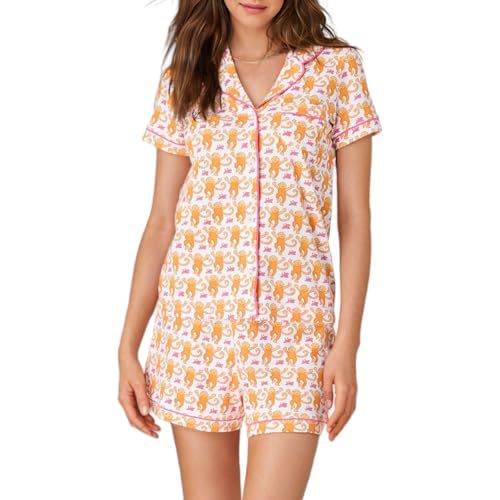 Women's Cuban Collar Polka Dot Print Short Sleeve Top Set