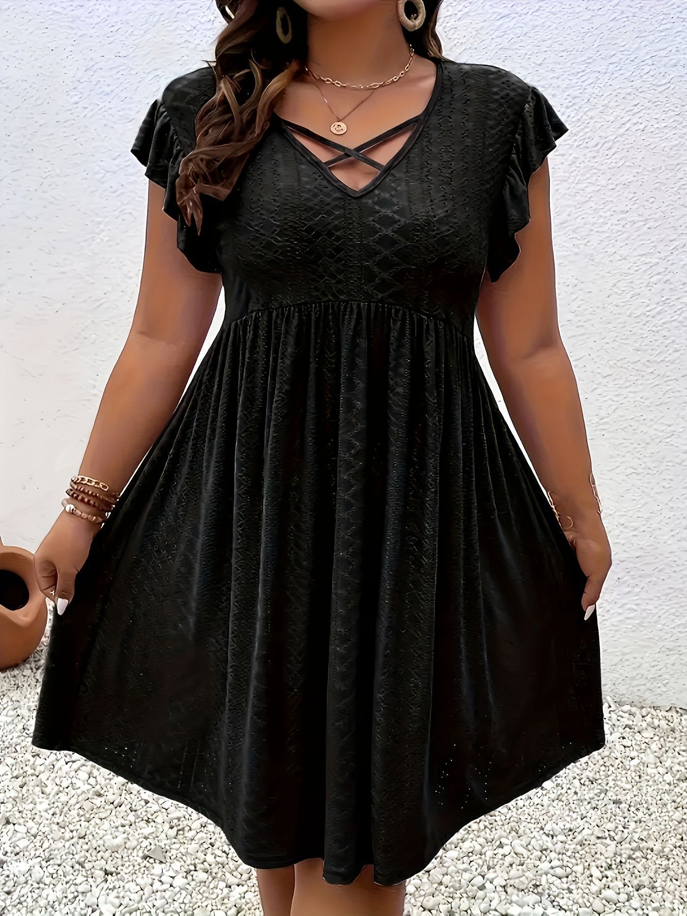 Women's Summer Hollow-Out Short Sleeve Cover-Up Mini Dress