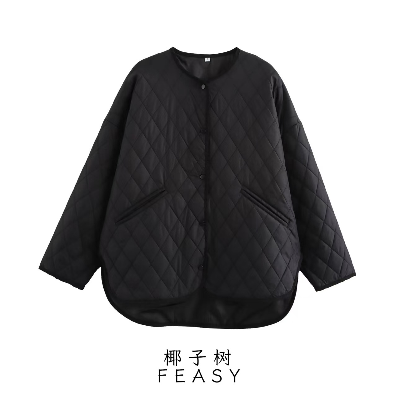 Women's Quilted Puffer Coat Diamond Pattern High-Low Hem Oversized