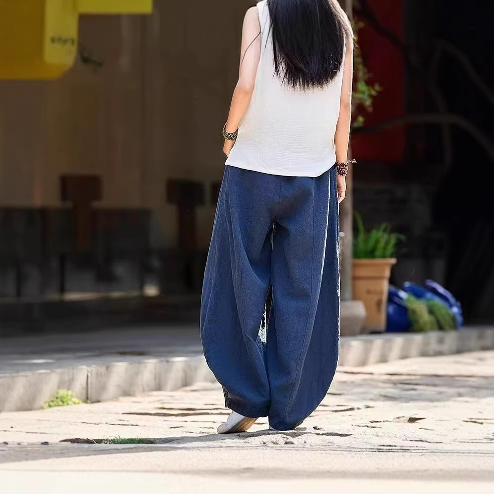 Women's Casual Lantern Pants with Pockets, Loose Slimming Ankle-Length