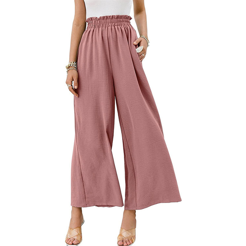 Cotton-Linen High-Waist Wide-Leg Cropped Pants