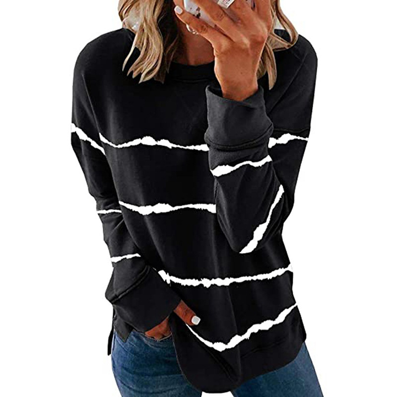 Women's Striped Print Long Sleeve Crewneck Loose T-Shirt