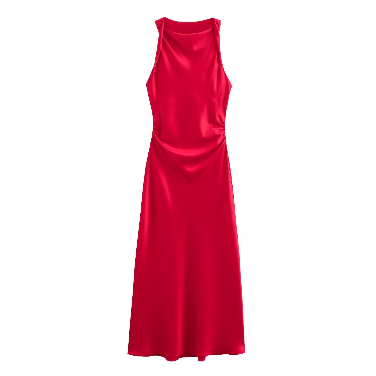 Satin-Feel Sleeveless Midi Dress
