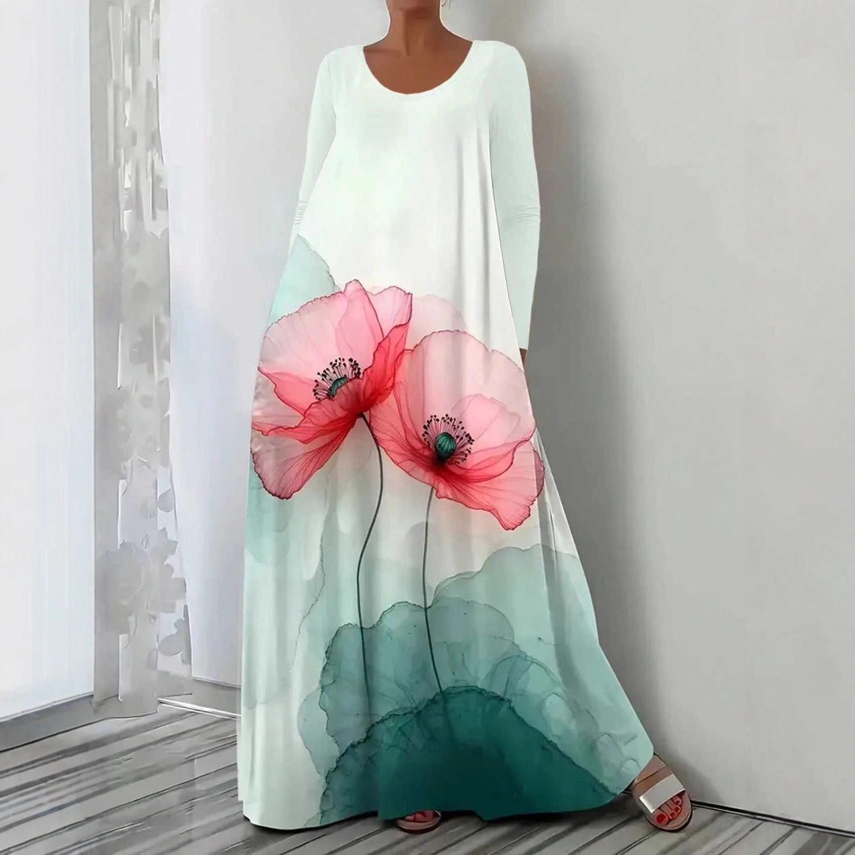 Floral Print Long Sleeve Maxi Dress