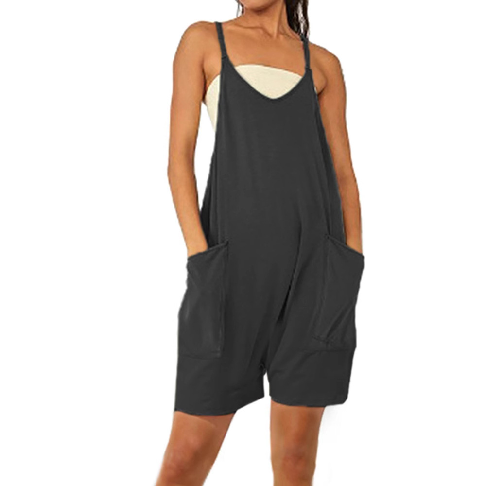 Women's Sleeveless Zip Pocket Romper Shorts Jumpsuit