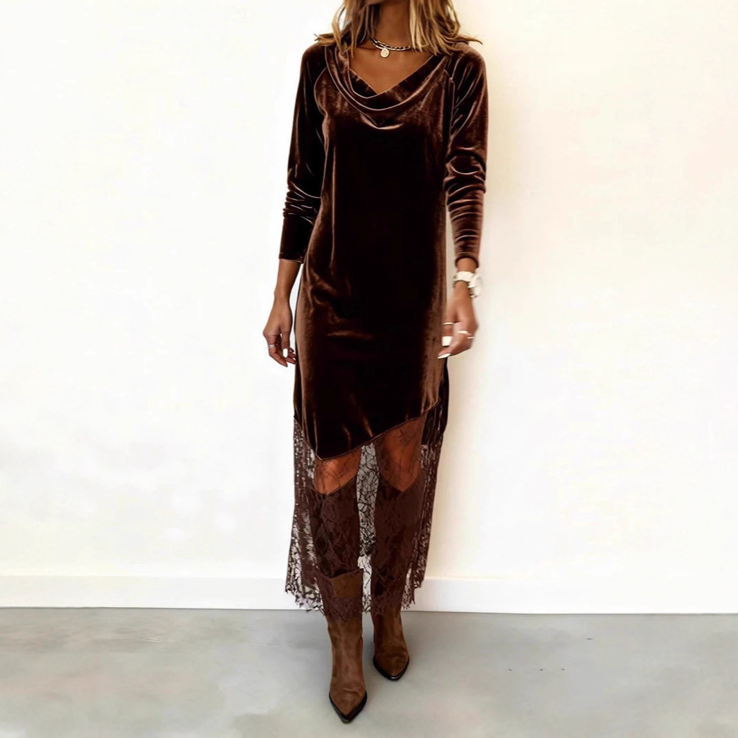 Elegant Velvet Long Sleeve V-Neck Bodycon Evening Dress