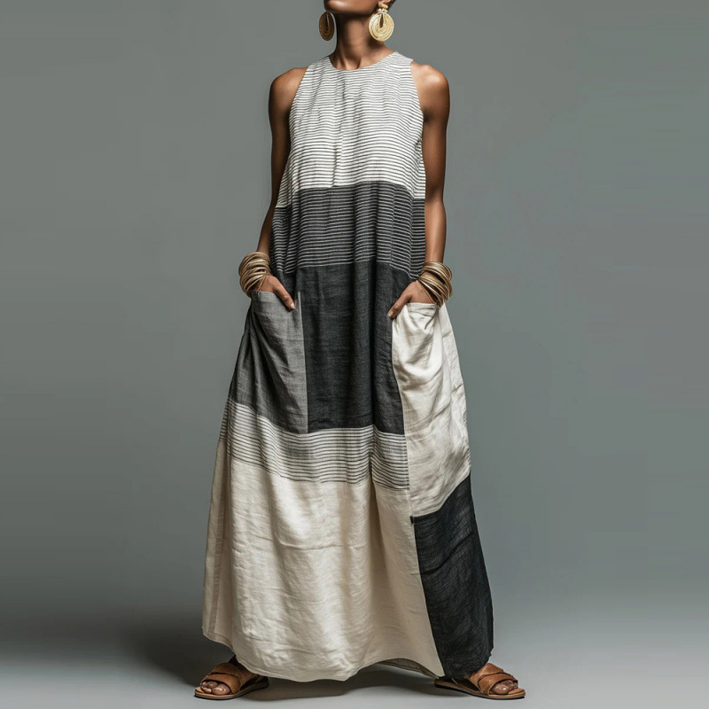 Women's Sleeveless Colorblock Long Casual Dress