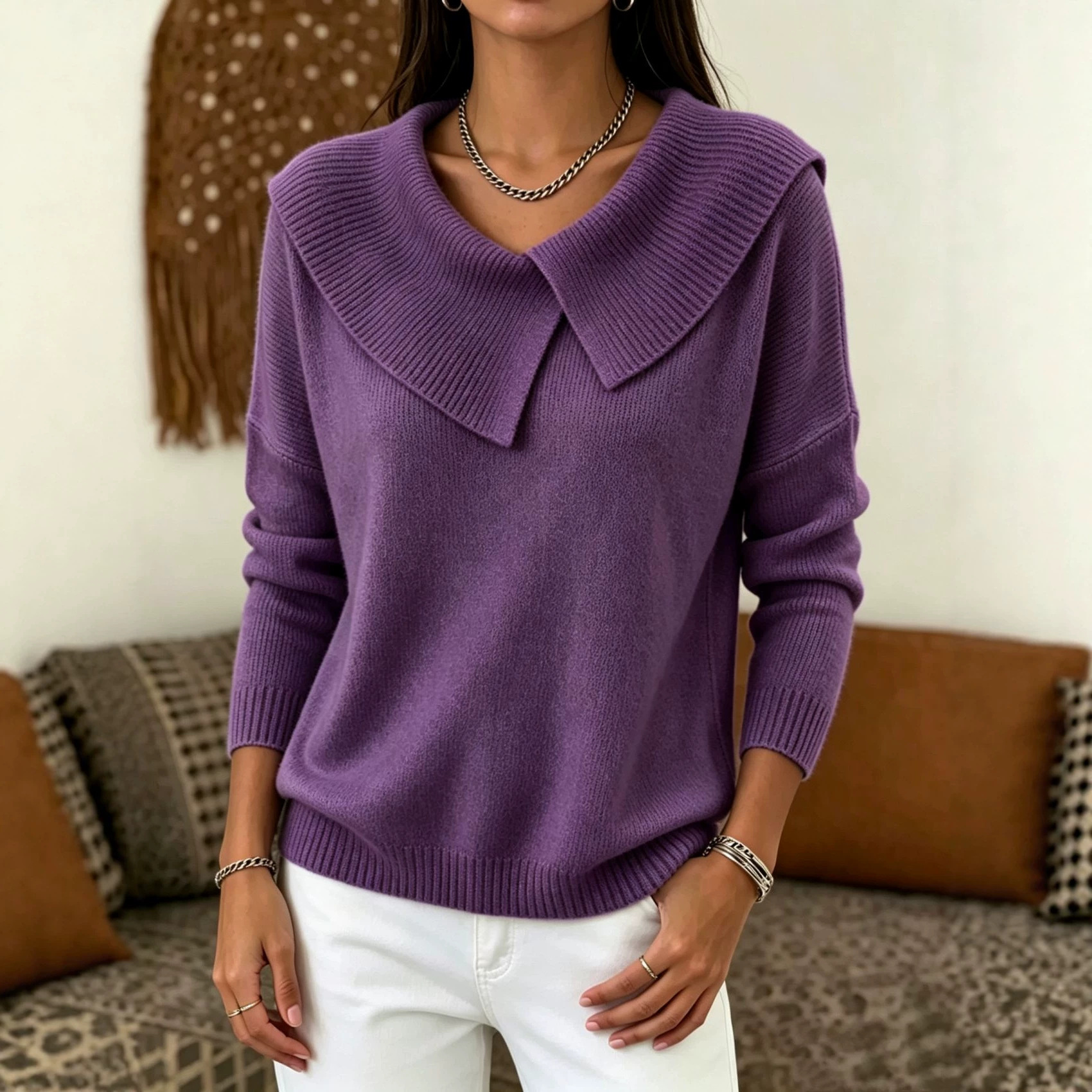 Korean Retro Doll Collar Knit Sweater Slimming Pullover