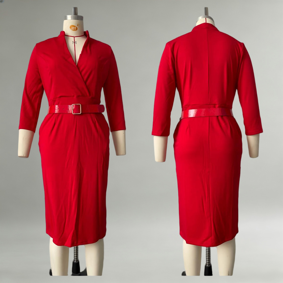 Women's V-Neck Waist-Cinched Long Dress