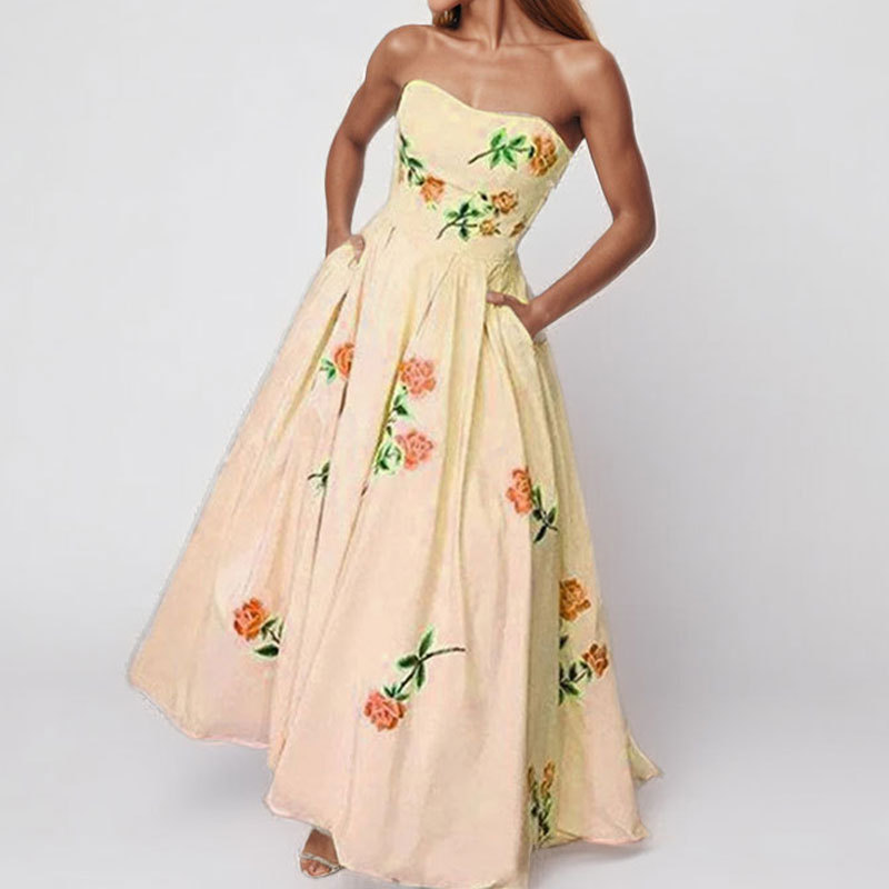 Women's Printed Spliced Slim Fit Sleeveless Midi Dress
