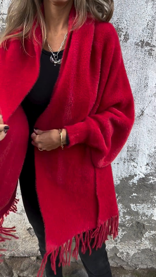 Casual Knit Faux Fur Fringe Shawl Cardigan