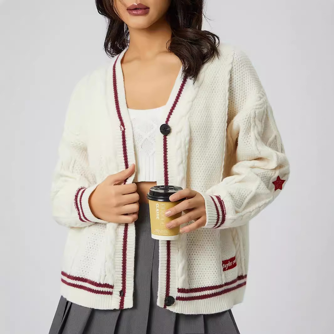 Women's Embroidered Knit Cardigan Loose Casual Sweater Coat