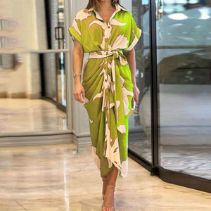 Women's High-Waist Collared Long Shirt Dress