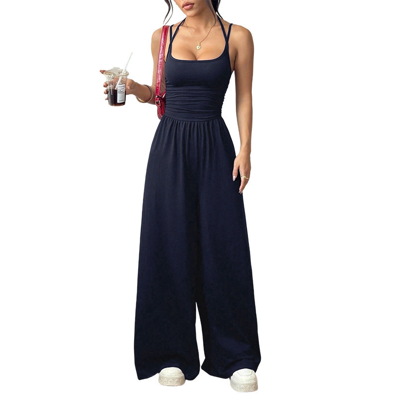 Women's Sleeveless Cami Jumpsuit Wide-Leg Loose Fit Backless