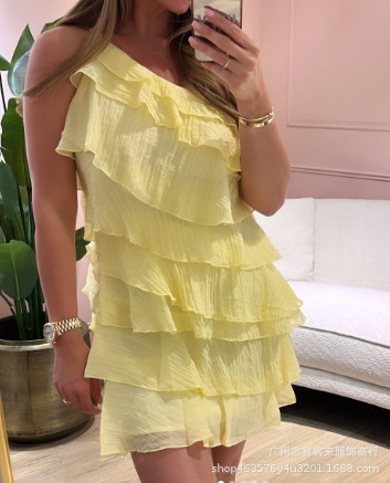Sexy Open Back Asymmetric Strap Ruffle Bodycon Mini Dress