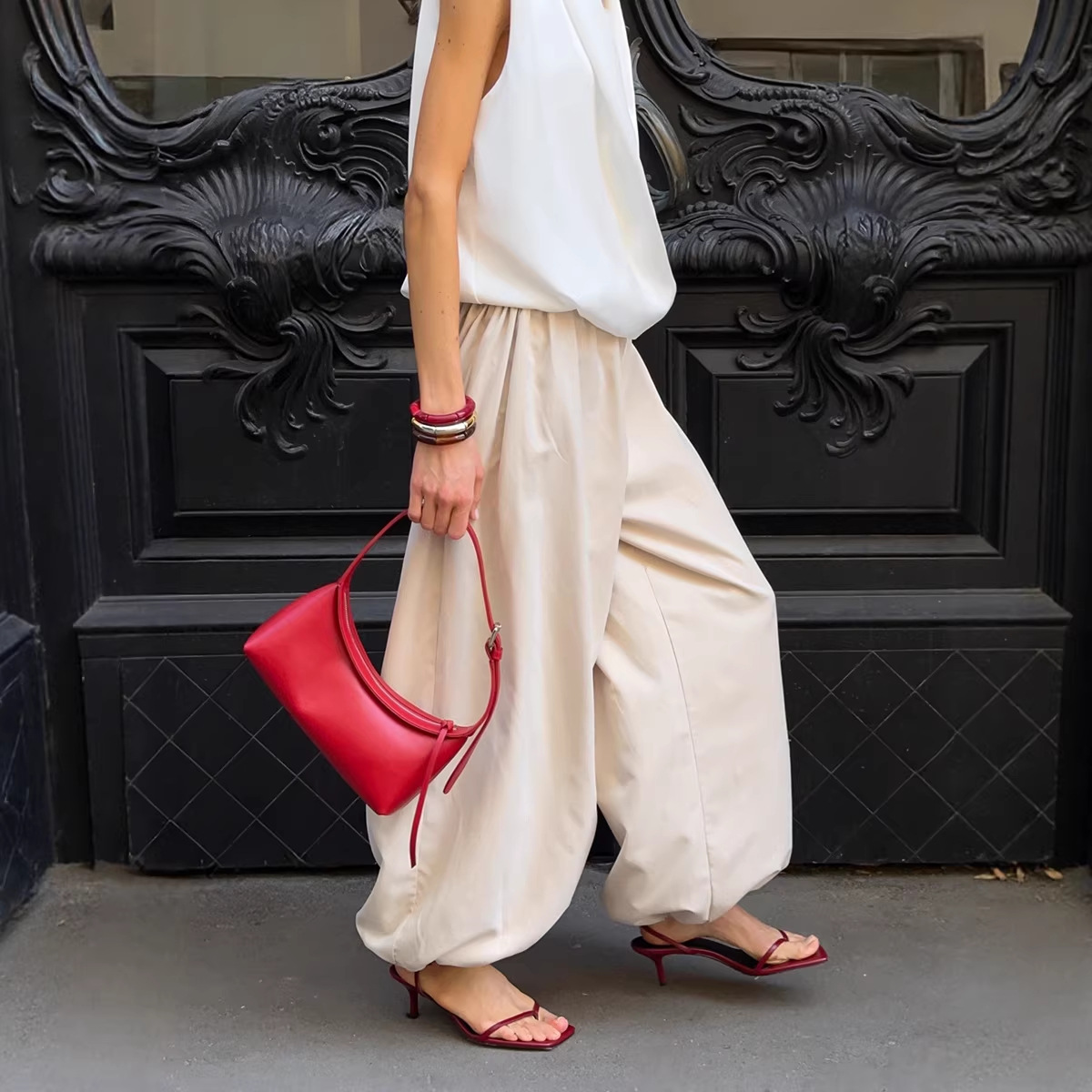 Pure Cotton Lantern Pants Streetwear Loose Wide-Leg Trousers