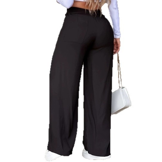 Women's High-Waist Wide-Leg Dress Pants with Front Pintuck and Tie Belt