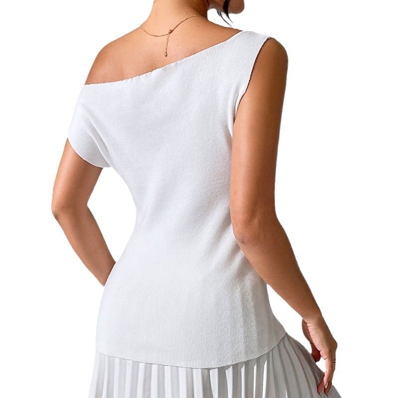 Solid Sleeveless Knit Top - Slim Fit Off-Shoulder Design