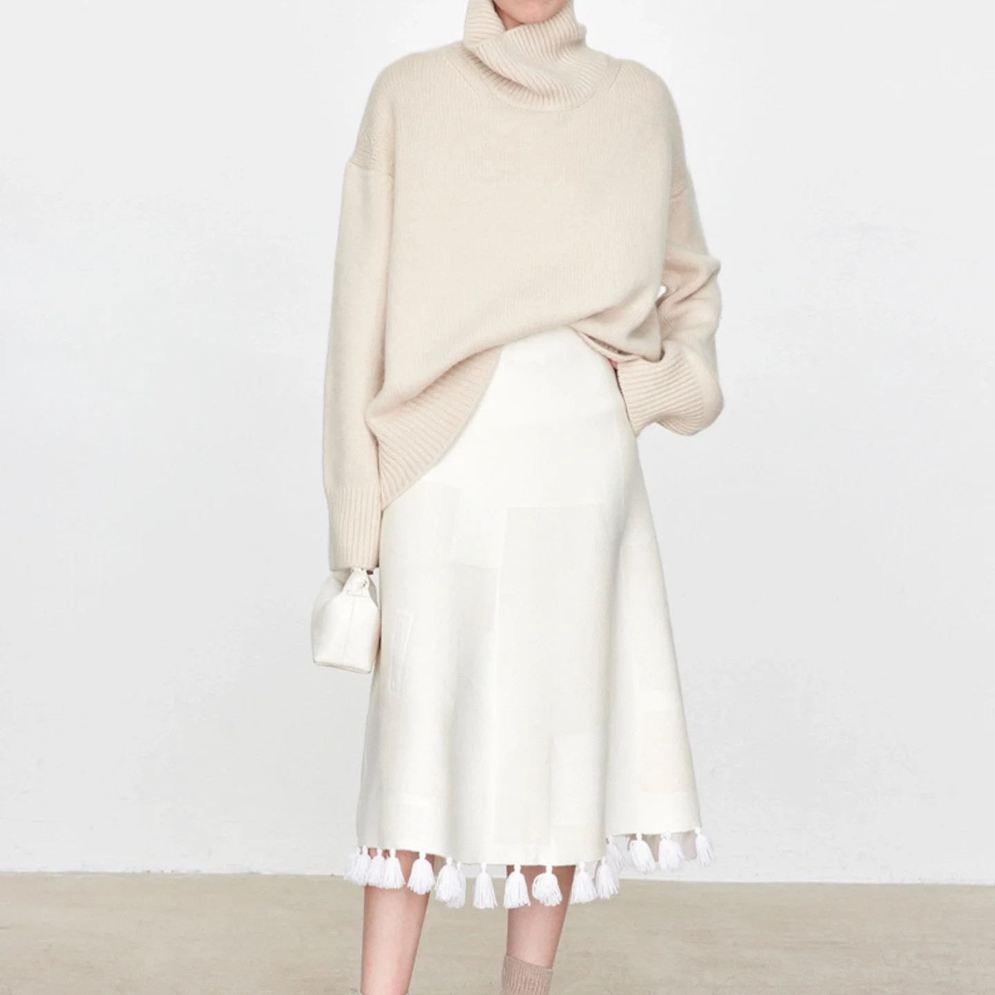 Solid Turtleneck Sweater Loose Knit Pullover